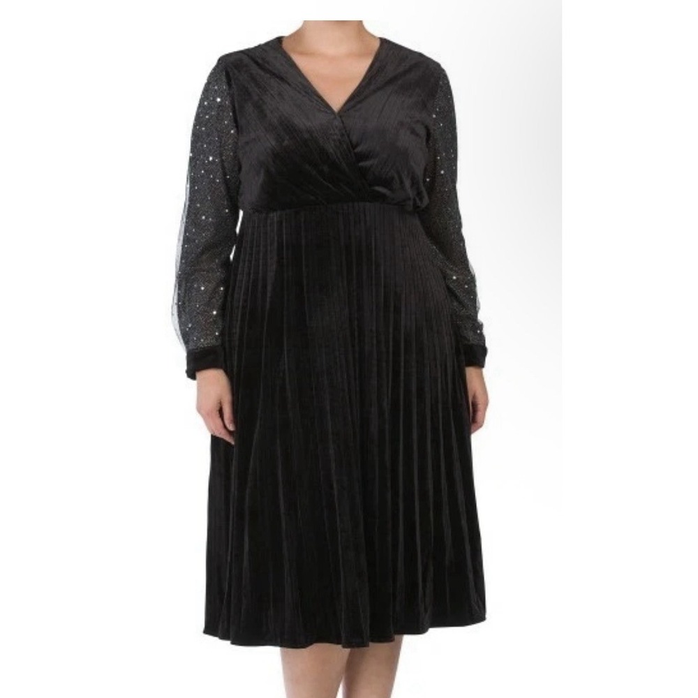 Dalia MacPhee Black Velvet Dress Size 1X Surplice Sheer Celestial Whimsy goth